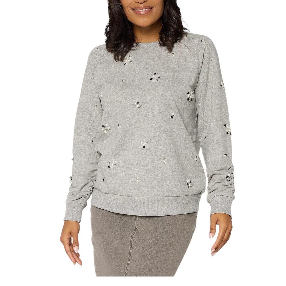 Mally Roncal Women's Embelished Knit Top Heather Grey - Regular